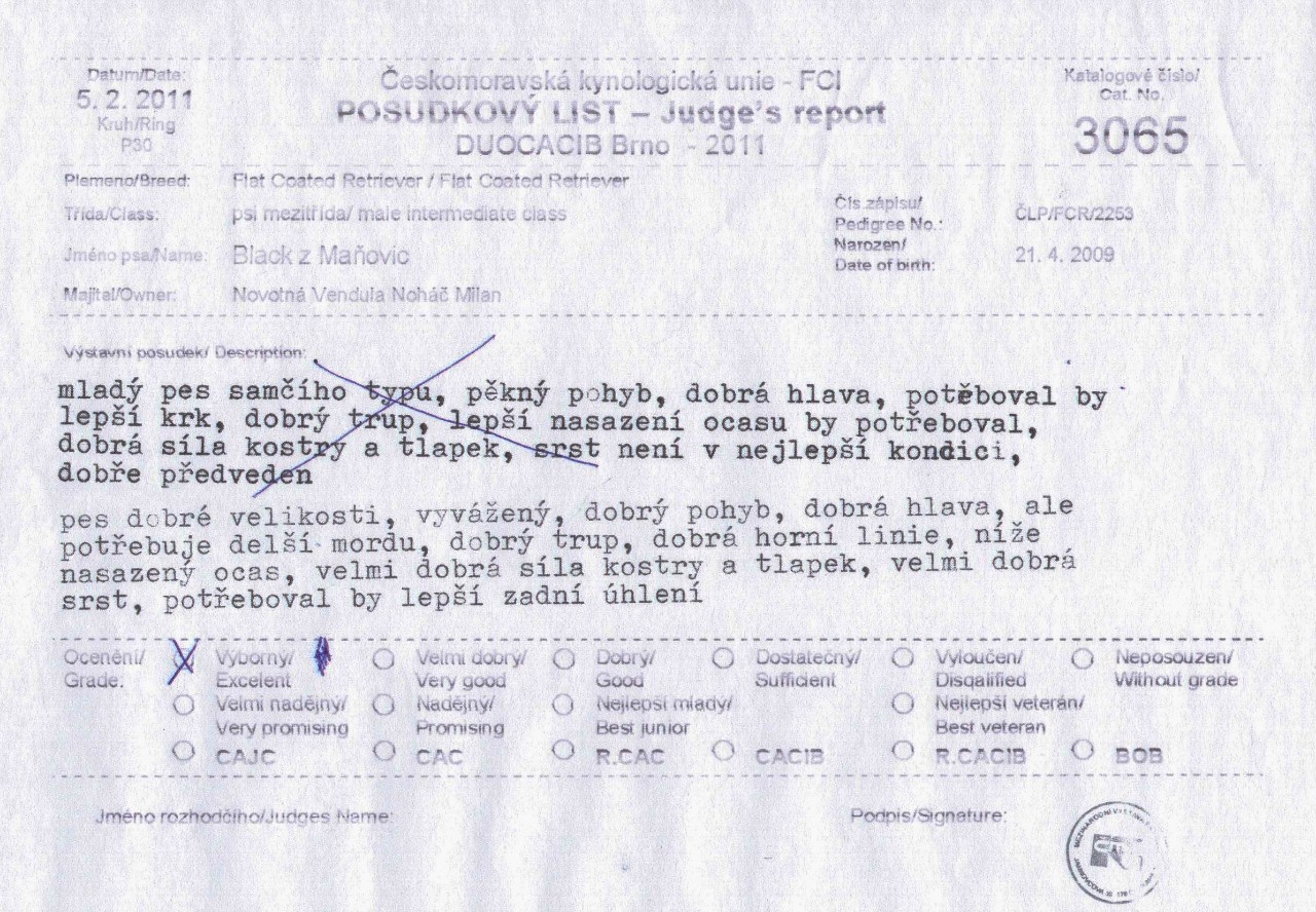 DUO - CACIB Brno - Posudkový list